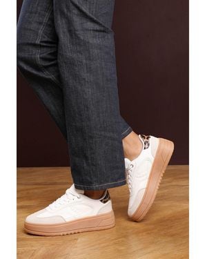 Where's That From Low Wedge Lace Up Trainer With Leopard Print Heel Detail - Black