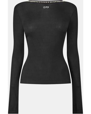 Off-White c/o Virgil Abloh Off Slim Fit Boat Neck Long Sleeve Top - Black