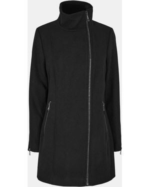 DKNY Zipped Structured Overcoat - Black