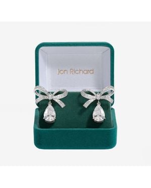 Jon Richard Rhodium Plated Crystal Bow Earrings - Green