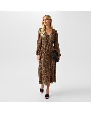 Biba Button Through Dress - Brown