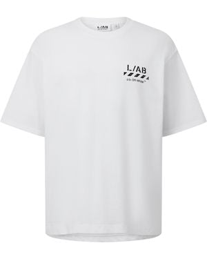 L/AB Off White Diag Cotton Short-Sleeve Crew-Neck Oversized-Fit T-Shirt - White