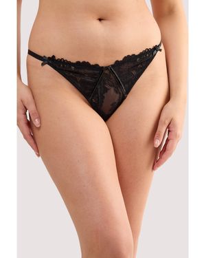 Playful Promises Samara Leatherette & Lace Thong - Black