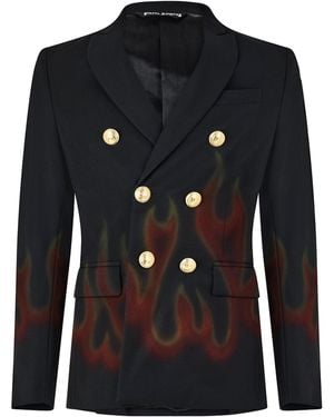 Palm Angels Burning Double Breasted Blazer - Black