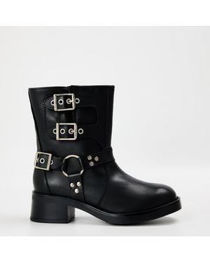 Steve Madden Becase Motorcycle Boots With Block Heel - Black