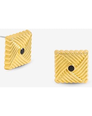 Jon Richard Plated Ridge And Jet Square Earrings - Metallic