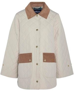 Barbour Corinne Corduroy Trim Long Sleeve Quilted Jacket - Grey