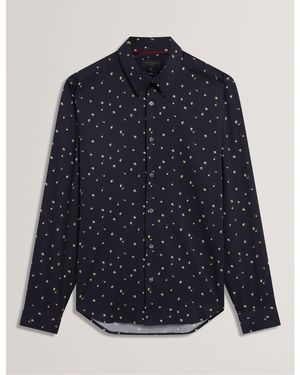 Ted Baker Long Sleeve Floral Patterned Shirt - Blue
