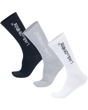 L/AB Off White Text 3 Pack Crew Socks - White