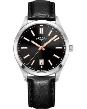 Rotary Heritage Ss Leather Strap Watch - Black