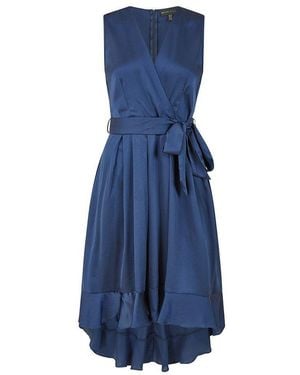 Mela London Satin Dipped Hem Midi Wrap Dress - Blue
