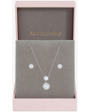 Jon Richard Rhodium Plated Cz Double Halo Drop Set - Grey