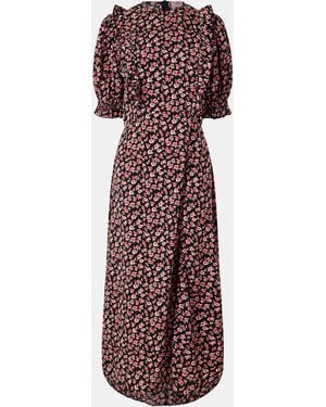 AX Paris Rose Printed Frill Detail Midi Dress - Purple