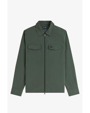 Fred Perry Long Sleeve Zip Overshirt - Green