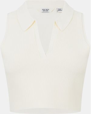 Jack Wills Knitted Polo Crop Top - White