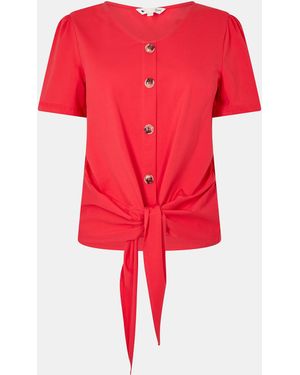 Yumi' Button Tie Jersey T-Shirt - Red