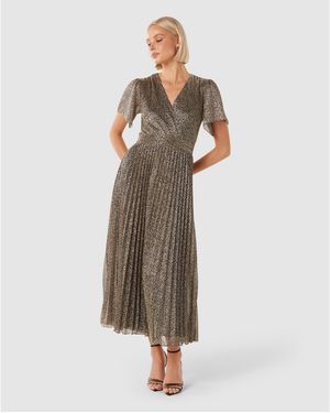 Forever New Devyn Flutter Sleeve Plisse Midi Dress - Brown