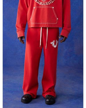 TRUE RELIGION Open Hem Fleece Joggers - Red