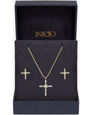 Inicio Cubic Zirconia And Opal Cross Set - Blue