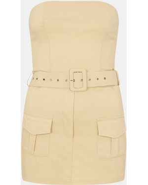 AX Paris Stretch Cotton Strapless Belted Skort Playsuit - Natural