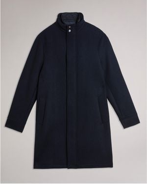 Ted Baker Funnel Neck Overcoat - Blue