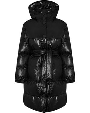 ARMANI EXCHANGE Patent Fabric Hooded Long Sleeve Short Puffer Jacket - Black
