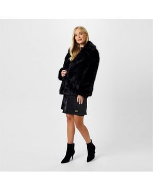 Biba Short Faux Fur Long Sleeve Coat - Black