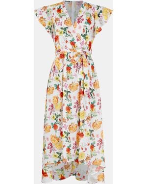 AX Paris Floral Print Short Sleeve Belted Wrap Midi Dress - Metallic