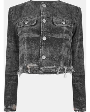 DIESEL De-Graffy-Fsh Cropped Cotton Long Sleeve Collarless Denim Jacket - Black