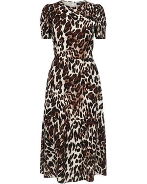 AX Paris Leopard Print Puff Sleeve Smock Midi Dress - Brown
