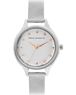 French Connection Accessories Case Round Shape Strap Quartz Watch - Metallic