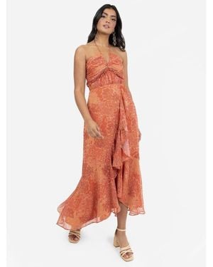 Anaya with love Recycled Halter Neck Floral Print Midaxi Dress - Orange