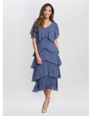 Gina Bacconi Fleur Midi V Neck Tier Dress - Blue
