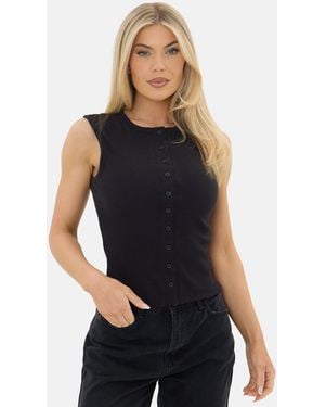 I Saw It First Rib Button Top - Black
