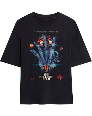 Stranger Things Hellfire Poster Oversized T-Shirt - Black