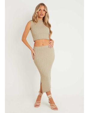 Missy Empire Knitted Maxi Skirt With Split - White