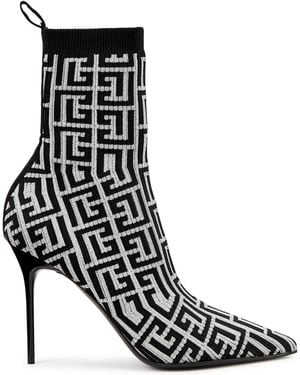 Balmain Monogram Knit Hh Ankle Boot 95 - Black