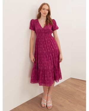 Lovedrobe Short Sleeve Floral Burnout Midi Dress - Pink