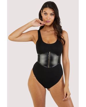 Wolf & Whistle Melody Jersey Body With Pu Panel - Black