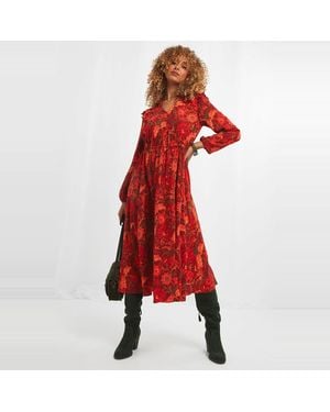 Joe Browns Ladies Floral Midi Dress - Red