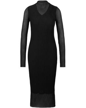 BOSS Eviba Mesh Long Sleeve Funnel Neck Bodycon Dress - Black
