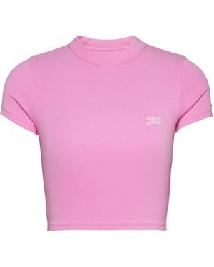 Tommy Hilfiger Slim Script Crop Top - Pink