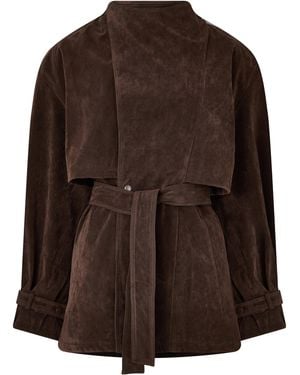 Bardot Veronica Oversized Faux Leather Barn Jacket - Brown