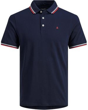 Jack & Jones Paulos Tipped Pique Short Sleeve Polo Shirt - Blue