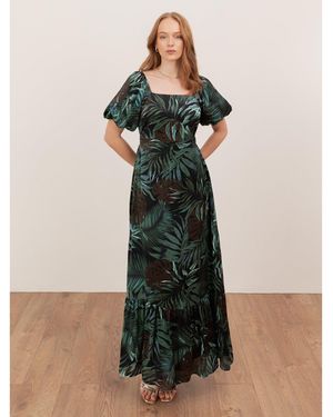 Lovedrobe Tropical Print Square Neck Short Sleeve Maxi Dress - Blue