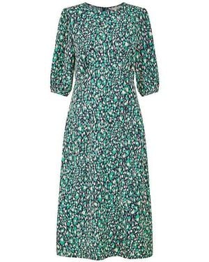 Yumi' Abstract Animal Print Midi Dress - Green