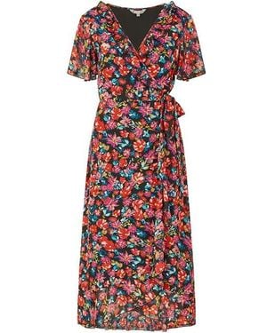 Yumi' Floral Wrap Midi Dress - Red