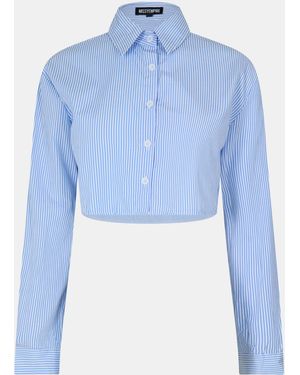 Missy Empire Stripe Cotton Cropped Shirt - Blue