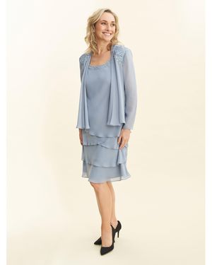 Gina Bacconi Camira Lace Shoulder Tier Jacket Dress - Blue