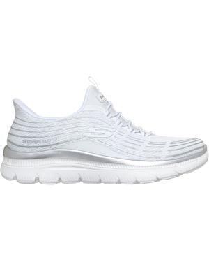 Skechers Mesh Bungee Glitter Print Slip On Trainers - White